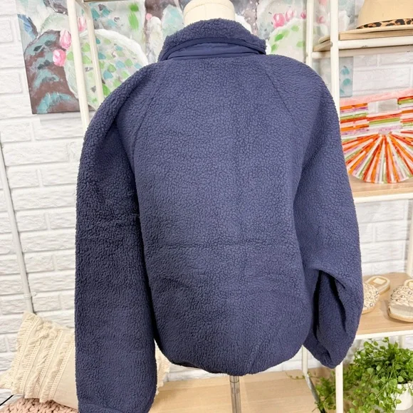 Free People New Hit The Slopes Eclipse Blue Fleece Jacket - Picture 4 of 5